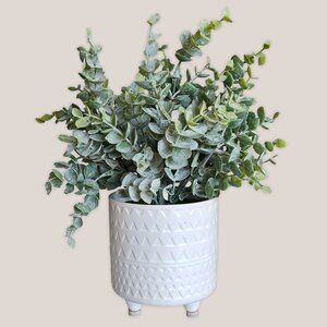 Southwest Decorative Faux Artificial Plant Eucalyptus in White Ceramic Vase